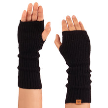 Load image into Gallery viewer, Knit Alpaca and Wool Blend Fingerless Mitts in Coal Black - Dark Epoch | NOVICA