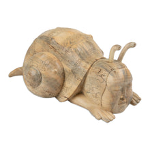 Load image into Gallery viewer, Whimsical Wood Sculpture of a Snail Man Hand-Carved in Bali - Relaxed Snail Man | NOVICA