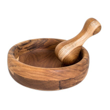 Load image into Gallery viewer, Hand-Carved Teak Wood Mortar and Pestle Set from Guatemala - Culinary Force | NOVICA