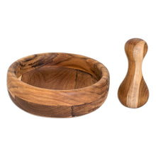 Load image into Gallery viewer, Hand-Carved Teak Wood Mortar and Pestle Set from Guatemala - Culinary Force | NOVICA