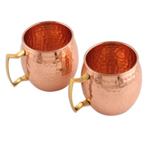 Load image into Gallery viewer, Pair of Handcrafted Copper and Brass Mugs from India - Tavern Style | NOVICA
