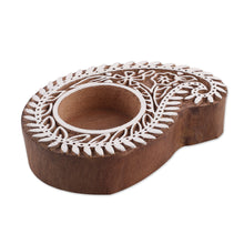 Load image into Gallery viewer, Hand-Carved Mango Wood Paisley Tealight Candle Holder - Paisley Glow | NOVICA