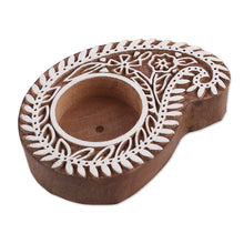 Load image into Gallery viewer, Hand-Carved Mango Wood Paisley Tealight Candle Holder - Paisley Glow | NOVICA