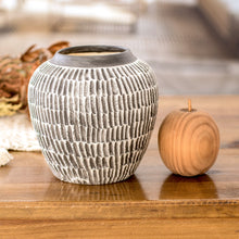 Load image into Gallery viewer, Modern Textured Ceramic Vase with Hand-Painted Black Accents - Floral Universe in Black | NOVICA