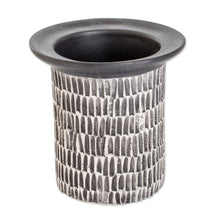Load image into Gallery viewer, Guatemalan Handcrafted Textured Ivory and Black Ceramic Vase - Art and Elegance in Black | NOVICA