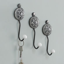 Load image into Gallery viewer, Set of 3 Ceramic Coat Hooks with Hand-Painted Floral Details - Floral White | NOVICA