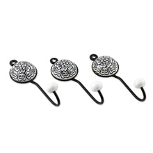 Load image into Gallery viewer, Set of 3 Ceramic Coat Hooks with Hand-Painted Floral Details - Floral White | NOVICA