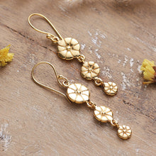 Load image into Gallery viewer, Floral High-Polished Brass Dangle Earrings from India - Floral Victory | NOVICA