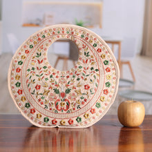 Load image into Gallery viewer, Floral Rayon Embroidered Orange and Beige Handle Bag - Tender Jaipur | NOVICA