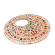 Load image into Gallery viewer, Floral Rayon Embroidered Orange and Beige Handle Bag - Tender Jaipur | NOVICA