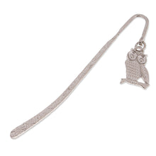Load image into Gallery viewer, High-Polished Zamac Metal Bookmark with Silver Owl Charm - Silver Wisdom | NOVICA