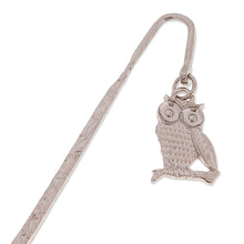 Load image into Gallery viewer, High-Polished Zamac Metal Bookmark with Silver Owl Charm - Silver Wisdom | NOVICA