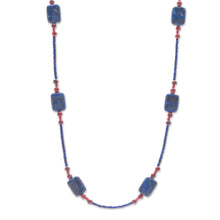 Load image into Gallery viewer, Long Station Necklace with Lapis Lazuli and Garnet Stones - Midnight Touch | NOVICA