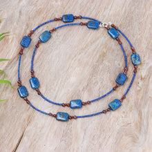 Load image into Gallery viewer, Long Station Necklace with Lapis Lazuli and Garnet Stones - Midnight Touch | NOVICA