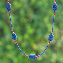 Load image into Gallery viewer, Long Station Necklace with Lapis Lazuli and Garnet Stones - Midnight Touch | NOVICA