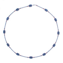 Load image into Gallery viewer, Long Station Necklace with Lapis Lazuli and Garnet Stones - Midnight Touch | NOVICA
