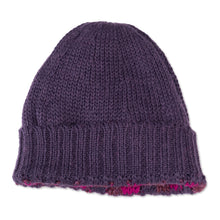 Load image into Gallery viewer, Cable Knit Alpaca Blend Hat in Fuchsia and Purple Hues - Braided Fuchsia | NOVICA