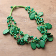 Load image into Gallery viewer, Handcrafted Bohemian Green Cotton Beaded Strand Necklace - Fortunate Bohemian | NOVICA