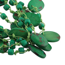 Load image into Gallery viewer, Handcrafted Bohemian Green Cotton Beaded Strand Necklace - Fortunate Bohemian | NOVICA