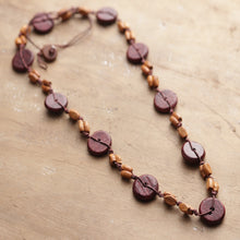 Load image into Gallery viewer, Hand-Carved Wood Beaded Long Necklace in Brown and Beige - Chic Fusion | NOVICA