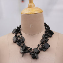 Load image into Gallery viewer, Handcrafted Bohemian Black Cotton Beaded Strand Necklace - Dark Bohemian | NOVICA