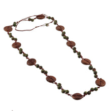 Load image into Gallery viewer, Handmade Brown and Green Haldu Wood Beaded Station Necklace - Harmony in Forest | NOVICA