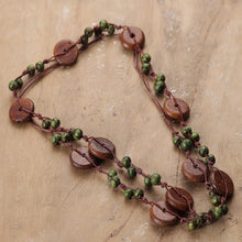 Load image into Gallery viewer, Handmade Brown and Green Haldu Wood Beaded Station Necklace - Harmony in Forest | NOVICA