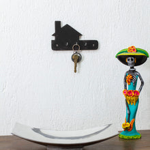 Load image into Gallery viewer, Minimalist Black Marble Key Rack Hand-Carved from Mexico - Night Keys | NOVICA