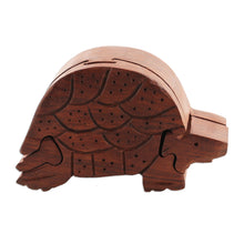 Load image into Gallery viewer, Hand-Carved Turtle-Shaped Mango Wood Puzzle Box from India - Turtle Mystery | NOVICA