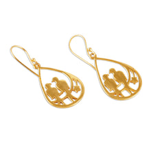 Load image into Gallery viewer, Romantic Drop-Shaped Love Birds Brass Dangle Earrings - Shadow of Love | NOVICA