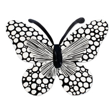 Load image into Gallery viewer, Speckled Butterfly-Shaped Steel Wall Art in Black and White - Flutter in the Moonlight | NOVICA