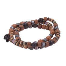 Load image into Gallery viewer, Onyx and Hematite Ceramic Beaded Stretch Bracelet from Peru - Andean Spirit | NOVICA