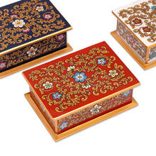 Load image into Gallery viewer, Reverse Painted Glass Floral Decorative Box from Peru - Fancy Florals | NOVICA