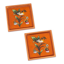 Load image into Gallery viewer, Pair of Reverse Painted Glass Bird Coasters - Sweet Songbird | NOVICA