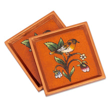 Load image into Gallery viewer, Pair of Reverse Painted Glass Bird Coasters - Sweet Songbird | NOVICA