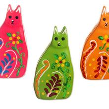 Load image into Gallery viewer, Vibrant Floral Ceramic Cat Statuette from Peru - Guardian Kitten | NOVICA