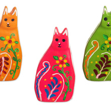 Load image into Gallery viewer, Vibrant Floral Ceramic Cat Statuette from Peru - Guardian Kitten | NOVICA
