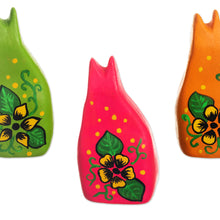Load image into Gallery viewer, Vibrant Floral Ceramic Cat Statuette from Peru - Guardian Kitten | NOVICA