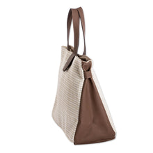 Load image into Gallery viewer, Faux Leather-Accented Handbag in Mahogany and Ecru Hues - Ecru Promenade | NOVICA