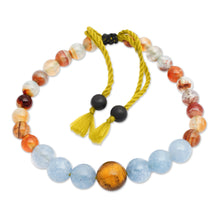 Load image into Gallery viewer, Balinese Artisan-Made Aquamarine and Tiger's Eye Bracelet - Inner Earth | NOVICA