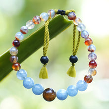 Load image into Gallery viewer, Balinese Artisan-Made Aquamarine and Tiger's Eye Bracelet - Inner Earth | NOVICA
