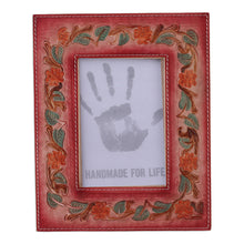 Load image into Gallery viewer, Floral and Leafy Embossed Leather Photo Frame in Warm Hues - Blossoming Warmth | NOVICA