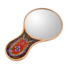 Load image into Gallery viewer, Floral Patterned Reverse-Painted Wood Hand Mirror from Peru - Princess Reflection | NOVICA