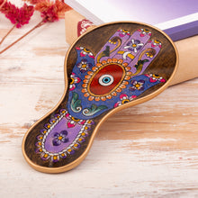 Load image into Gallery viewer, Floral Patterned Reverse-Painted Wood Hand Mirror from Peru - Princess Reflection | NOVICA