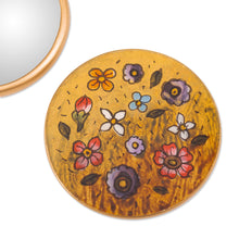 Load image into Gallery viewer, Spring-Themed Reverse-Painted Round Pocket Mirror in Yellow - Jolly Spring | NOVICA