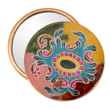 Load image into Gallery viewer, Baroque-Inspired Reverse-Painted Round Wood Pocket Mirror - Primaveral Majesty | NOVICA
