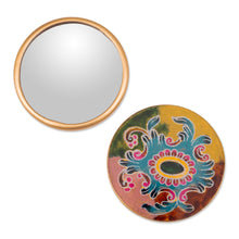 Load image into Gallery viewer, Baroque-Inspired Reverse-Painted Round Wood Pocket Mirror - Primaveral Majesty | NOVICA