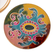 Load image into Gallery viewer, Baroque-Inspired Reverse-Painted Round Wood Pocket Mirror - Primaveral Majesty | NOVICA