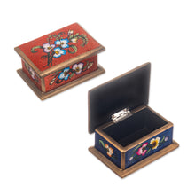 Load image into Gallery viewer, 2 Red and Blue Reverse Painted Glass Floral Decorative Boxes - Precious Garden | NOVICA