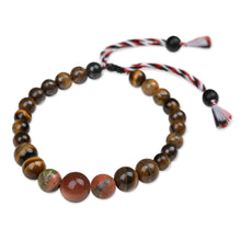 Load image into Gallery viewer, Yoga Tridatu Men's Onyx Tiger's Eye Unakite Pendant Bracelet - Tridatu Protection | NOVICA